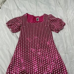 QUEEN OF SPARKLES Pink Puff Sleeve Sundress